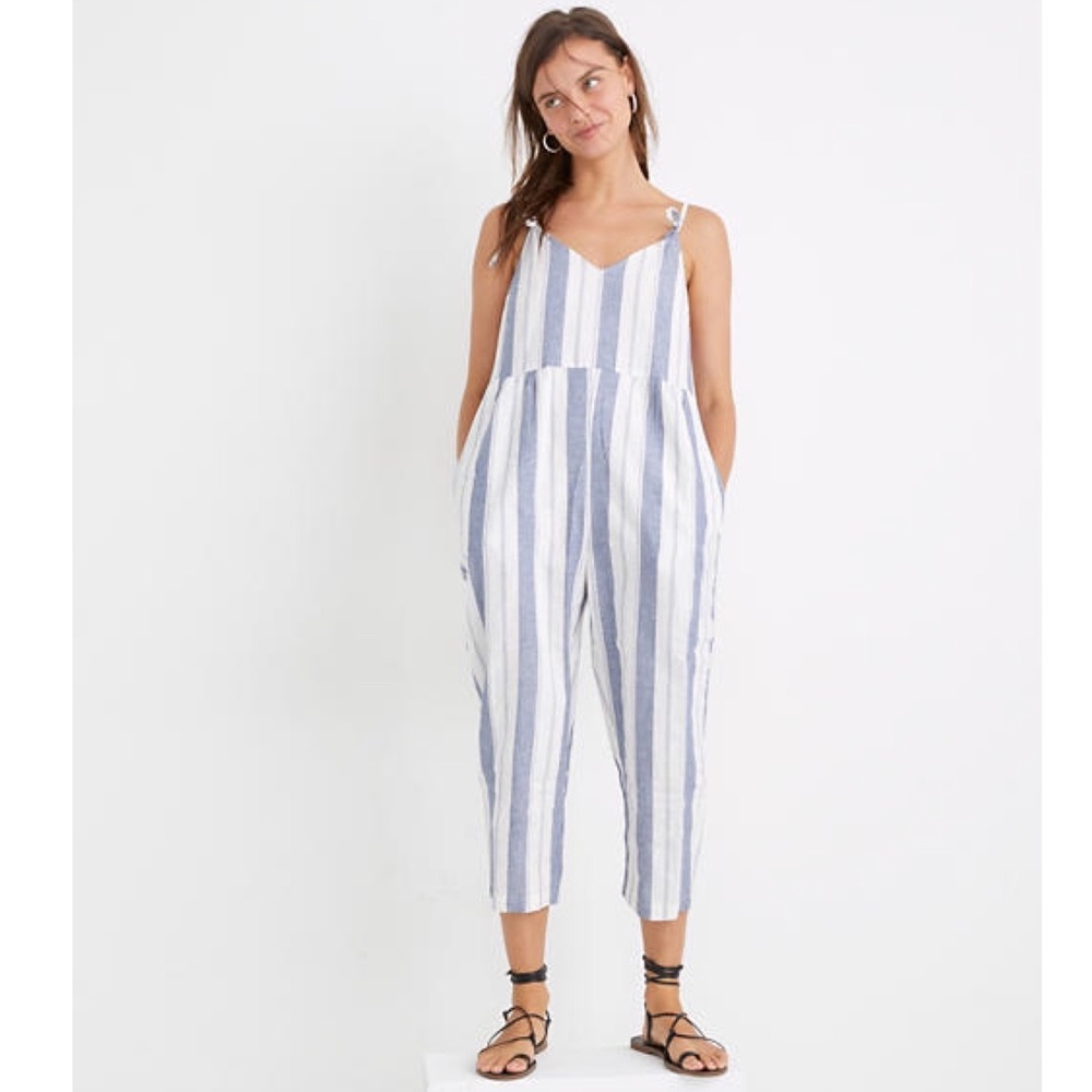 Madewell Striped Tie-Strap V-Neck Cover-Up Jumpsuit